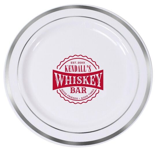 Good Friends Good Times Whiskey Bar Premium Banded Plastic Plates